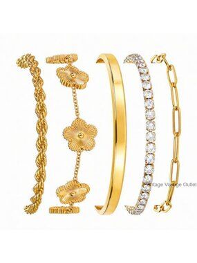 18K Gold Plated Stainless Steel Bracelet Set 5 Pc Stackable